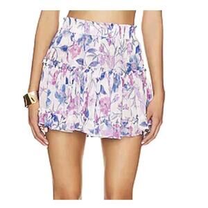 MISA Los Angeles Skirt XS Pink Purple Floral Ruffle Boho Festival Tiered Mini